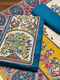 Chhabra 555 Mirror Embellished Kalamkari Print Dress Material with Animal & Human Figure Motifs