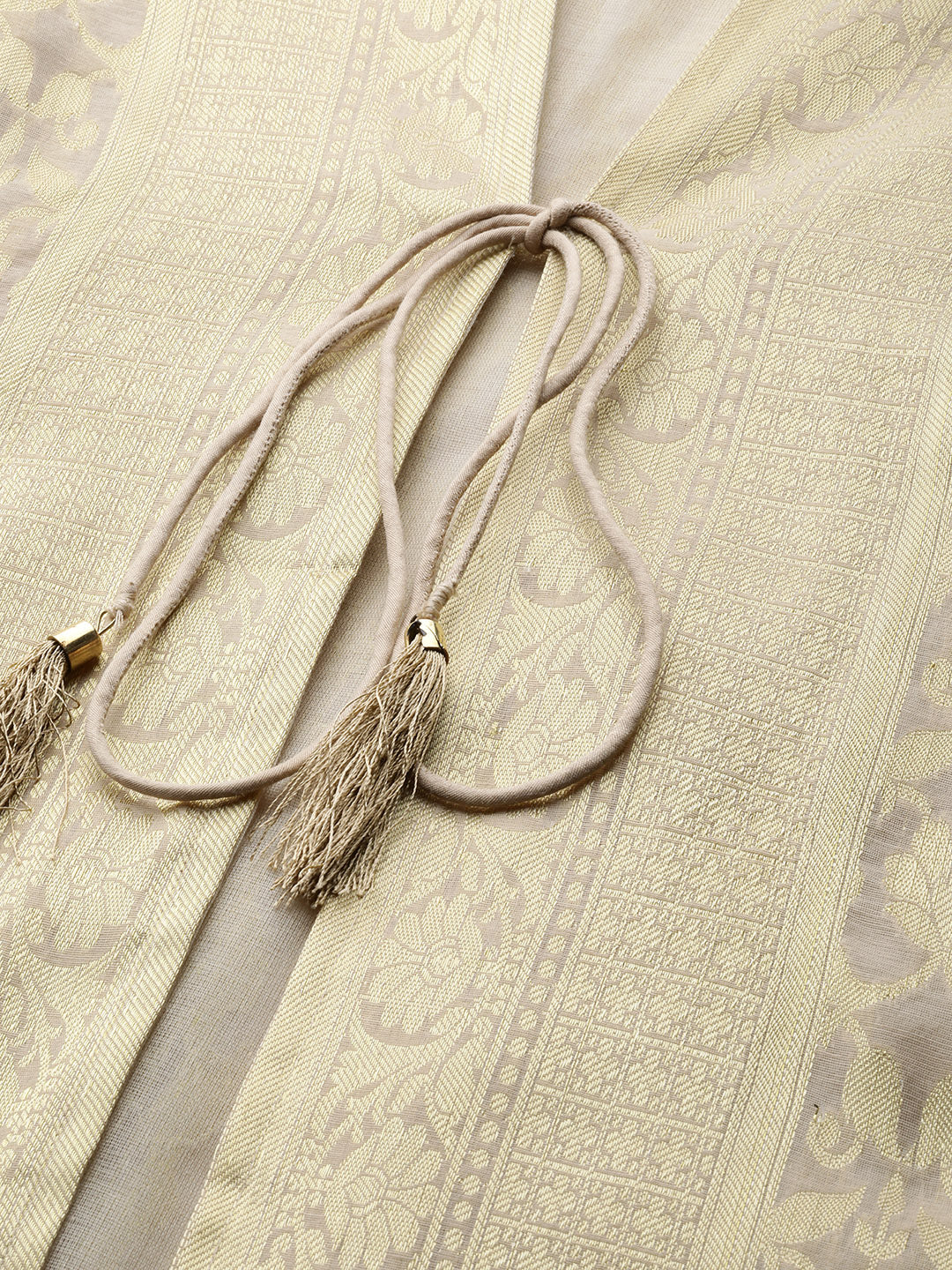 Beige Monochrome Banarasi Handloom Kurta Palazzo Set with Jacket