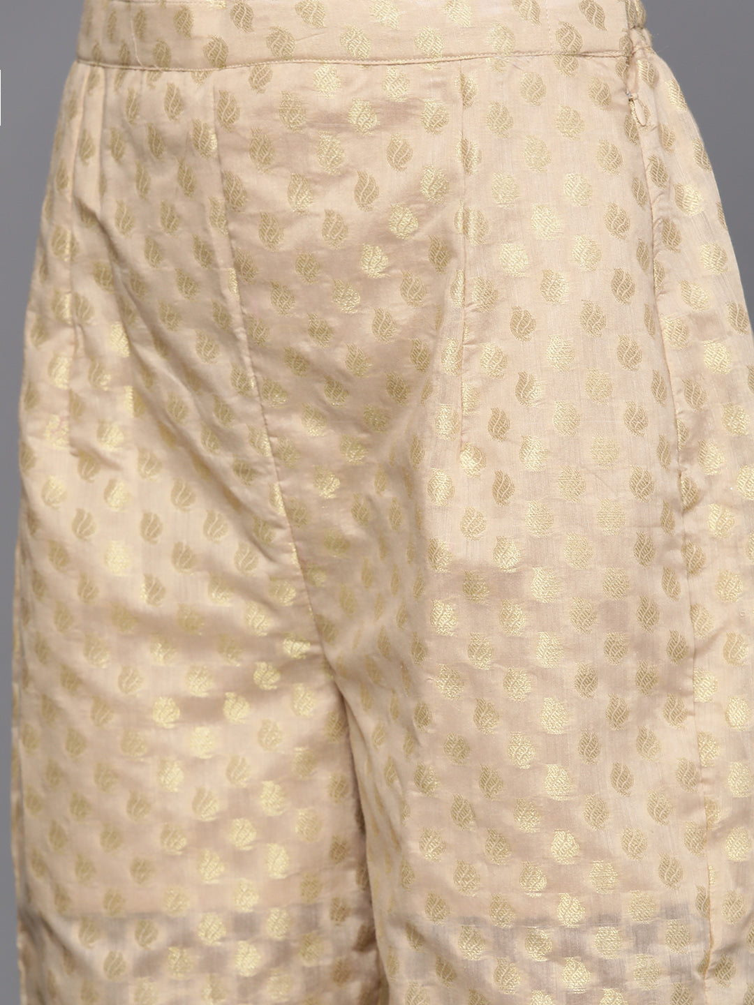 Beige Monochrome Banarasi Handloom Kurta Palazzo Set with Jacket