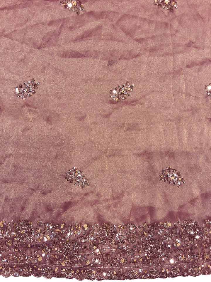 Sequin & Beadwork Embroidered Silk Saree with Scalloped Border and Blouse Piece
