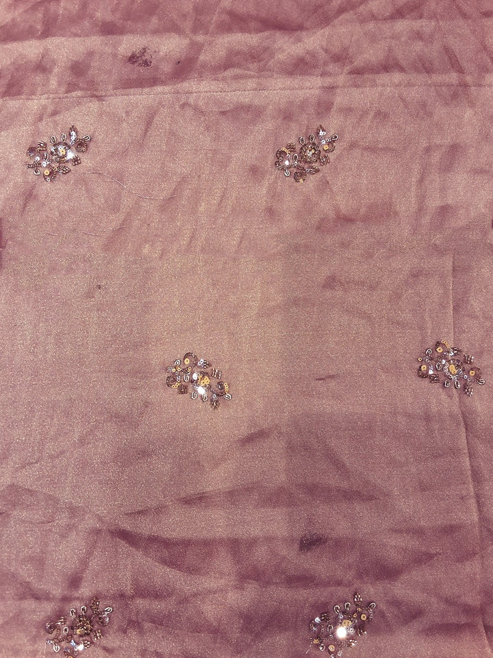 Sequin & Beadwork Embroidered Silk Saree with Scalloped Border and Blouse Piece