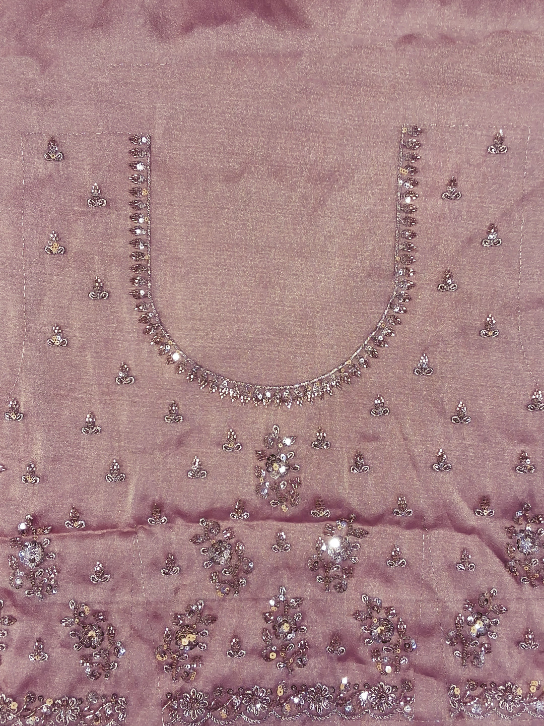 Sequin & Beadwork Embroidered Silk Saree with Scalloped Border and Blouse Piece