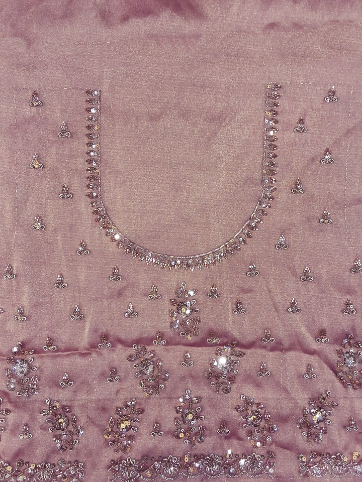 Sequin & Beadwork Embroidered Silk Saree with Scalloped Border and Blouse Piece