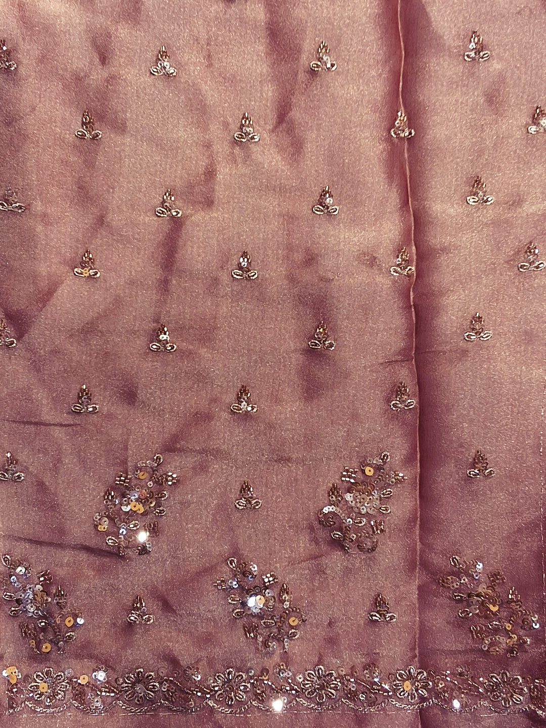 Sequin & Beadwork Embroidered Silk Saree with Scalloped Border and Blouse Piece