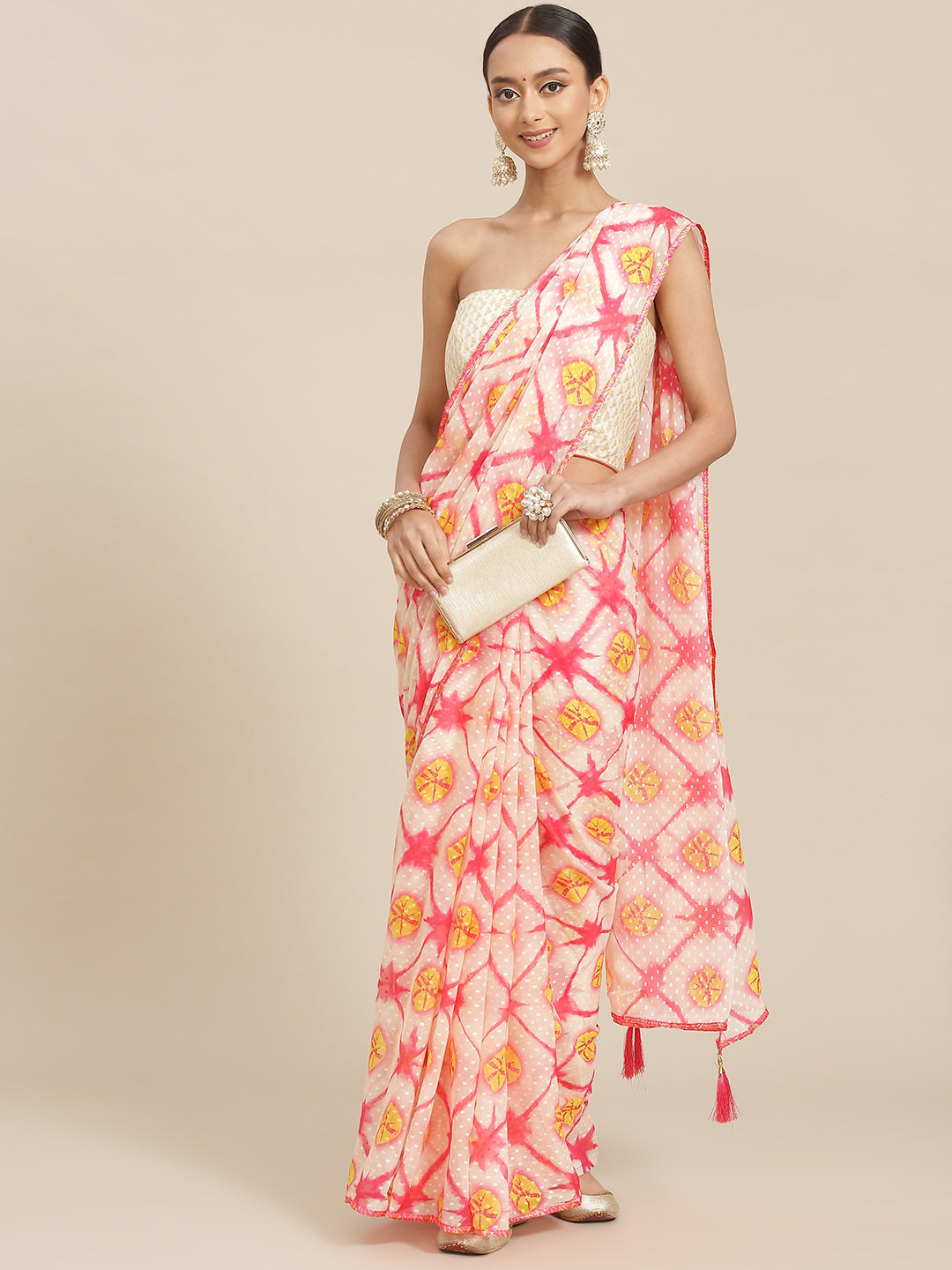 Pink Ombre Tie & Dye Light Weight Leheriya Chiffon Saree