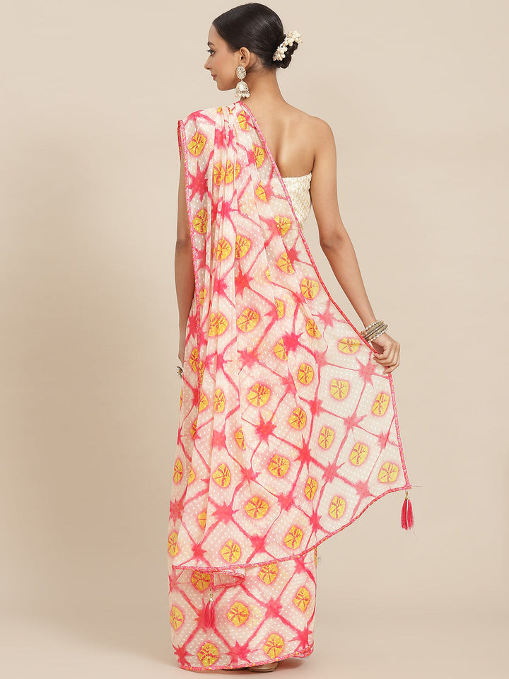 Pink Ombre Tie & Dye Light Weight Leheriya Chiffon Saree