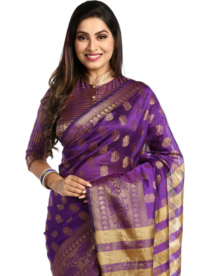 Purple & Gold Coloured Banarasi Art Silk Saree