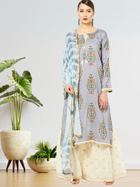 Embellished Semi-stitched Suit with Zari Embroidered Sharara and Leheriya Dupatta