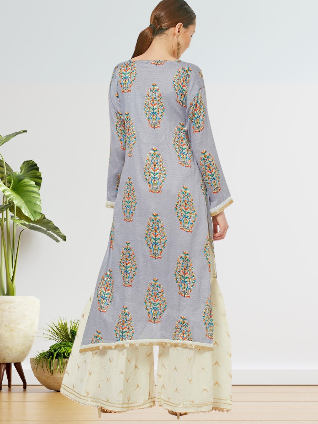 Embellished Semi-stitched Suit with Zari Embroidered Sharara and Leheriya Dupatta