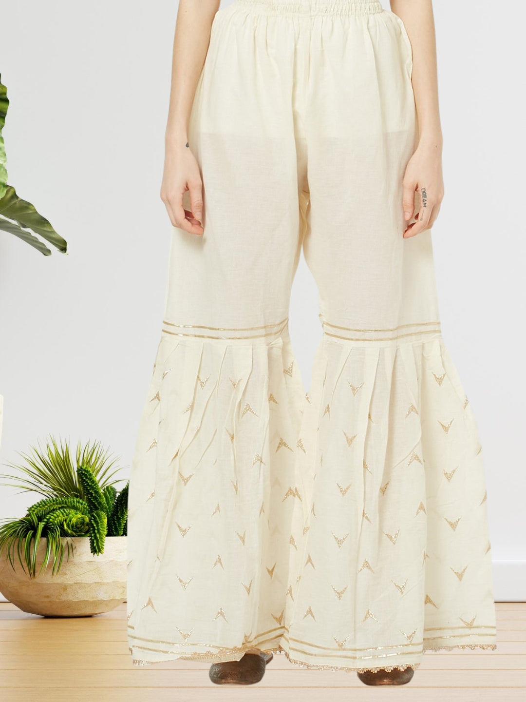 Embellished Semi-stitched Suit with Zari Embroidered Sharara and Leheriya Dupatta