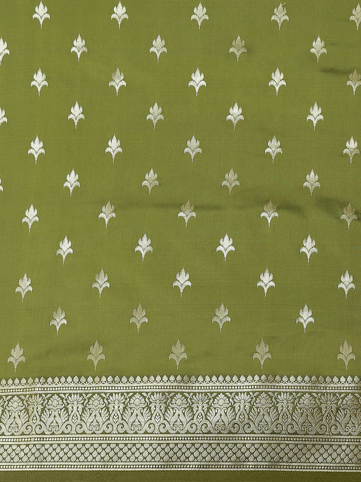 Golden Zari Woven Mysore Silk Bridal Handloom Saree with Floral motifs
