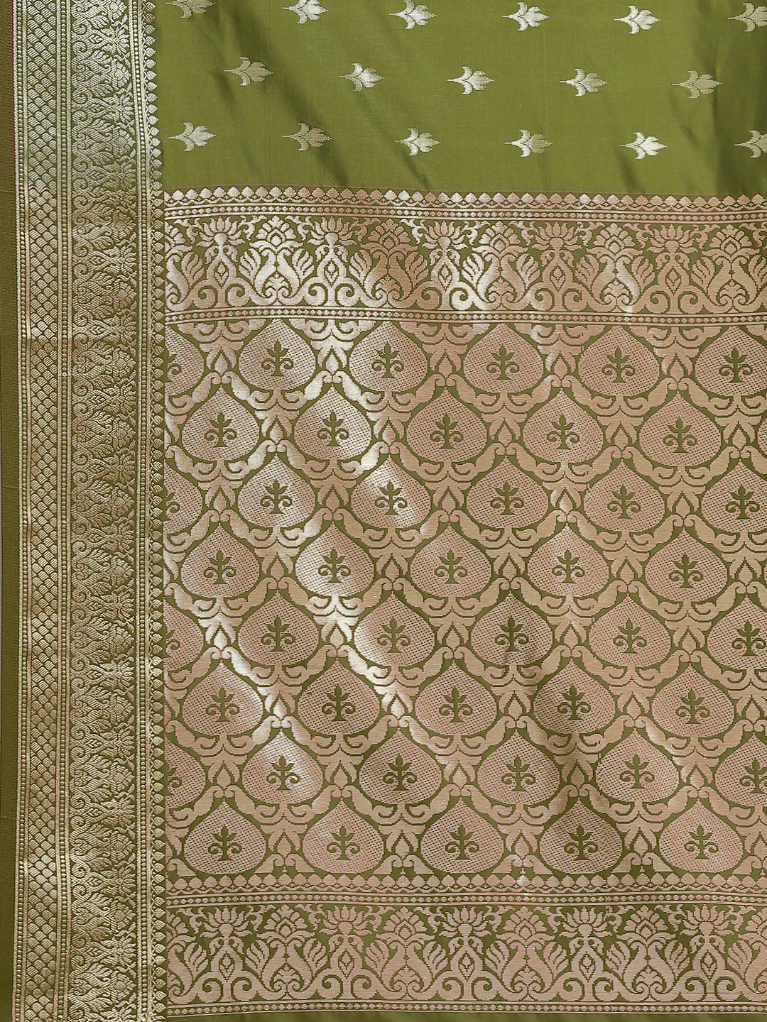 Golden Zari Woven Mysore Silk Bridal Handloom Saree with Floral motifs