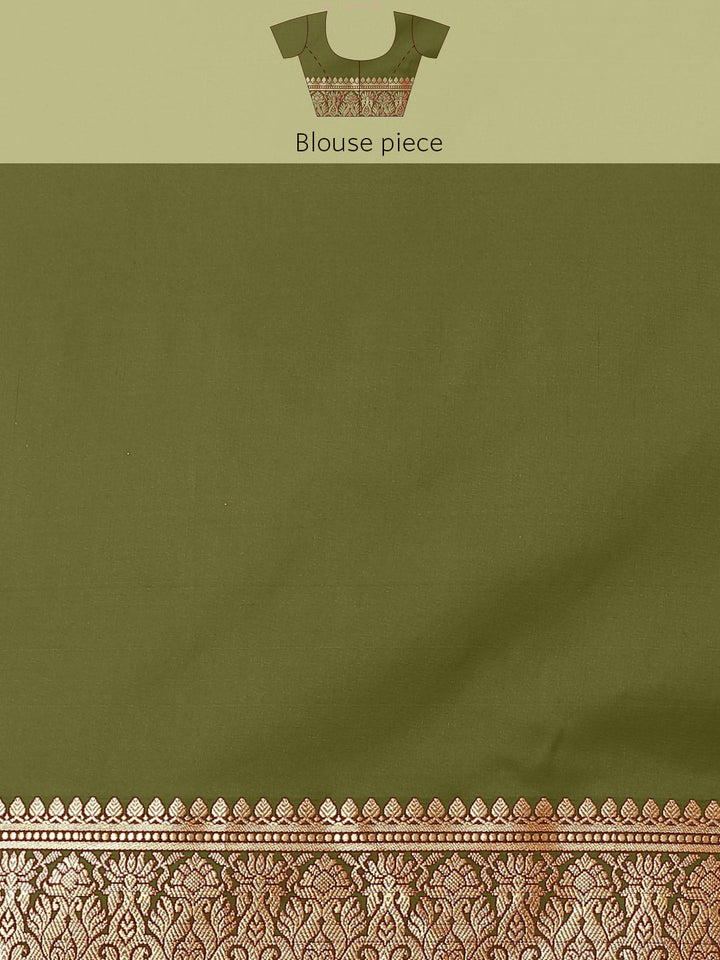Golden Zari Woven Mysore Silk Bridal Handloom Saree with Floral motifs