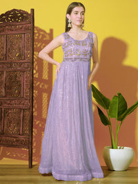 Chhabra 555 Mermaid Sequin Embellished Cocktail Gown with Zircon & Zardozi Embroidered Floral Motifs