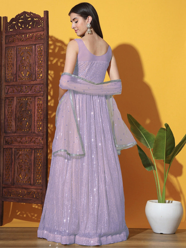 Chhabra 555 Mermaid Sequin Embellished Cocktail Gown with Zircon & Zardozi Embroidered Floral Motifs