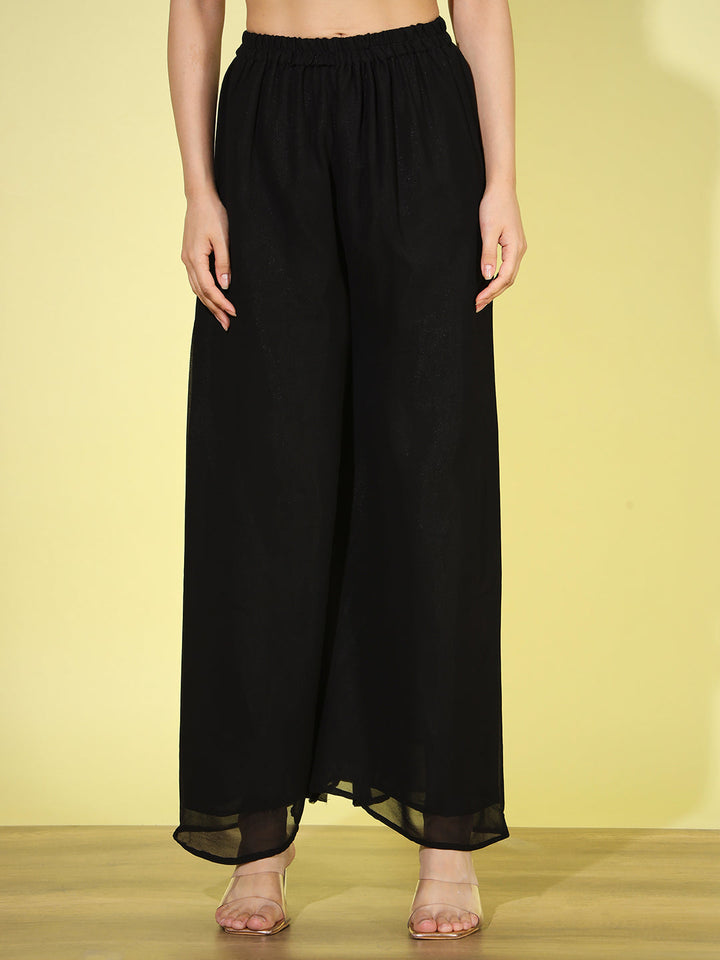 Black Gold Foil Print Front-Slit Kurta Palazzo set with Embellishments