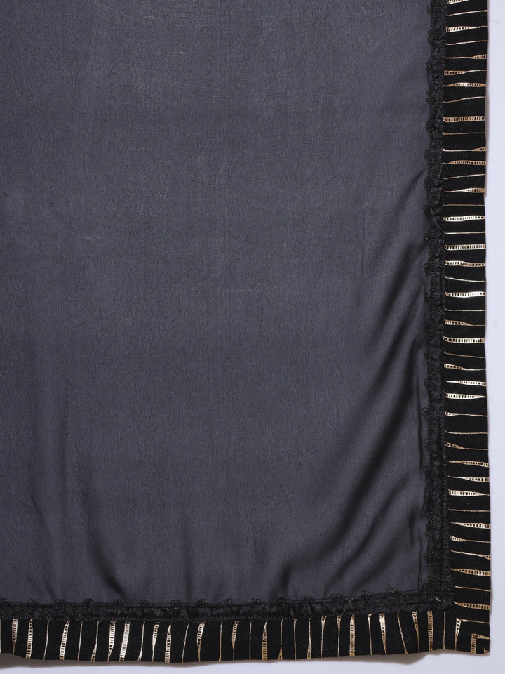 Black Gold Foil Print Front-Slit Kurta Palazzo set with Embellishments