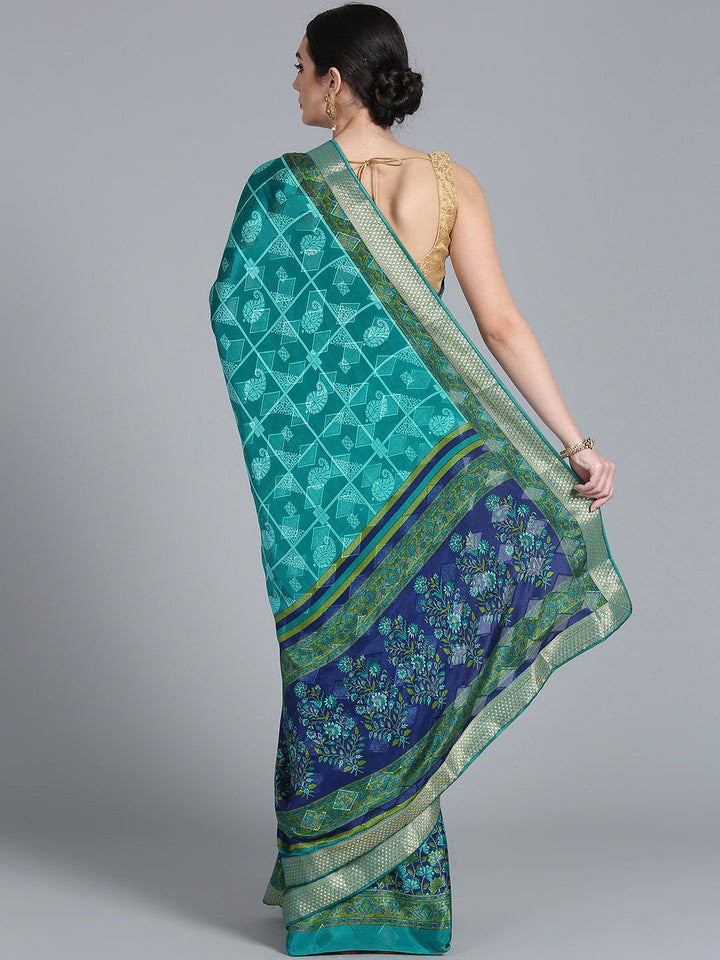 Crepe Paisley Print Saree with Zari Woven Border