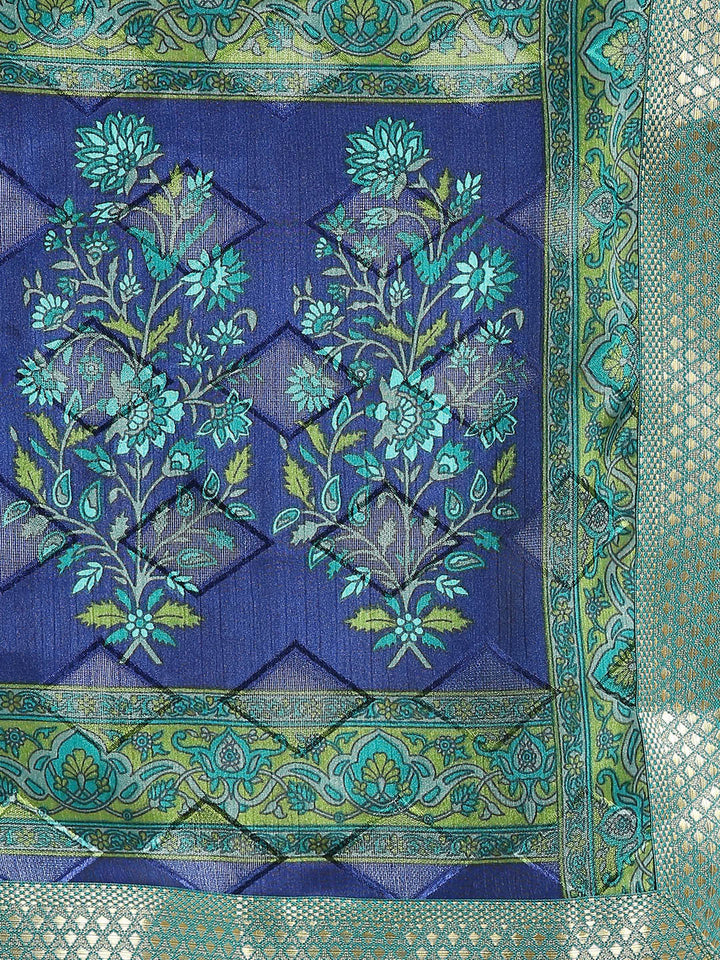 Crepe Paisley Print Saree with Zari Woven Border