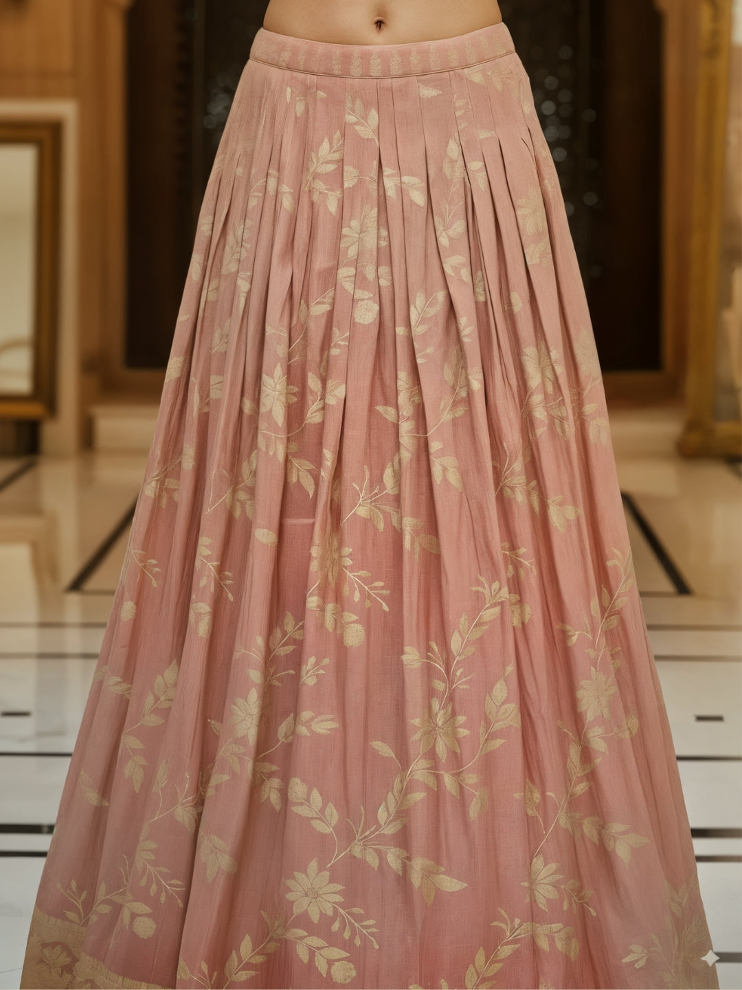 Pastel Pink Banarasi Silk Gharara Set with Zari Woven Floral Patterns & Net Dupatta