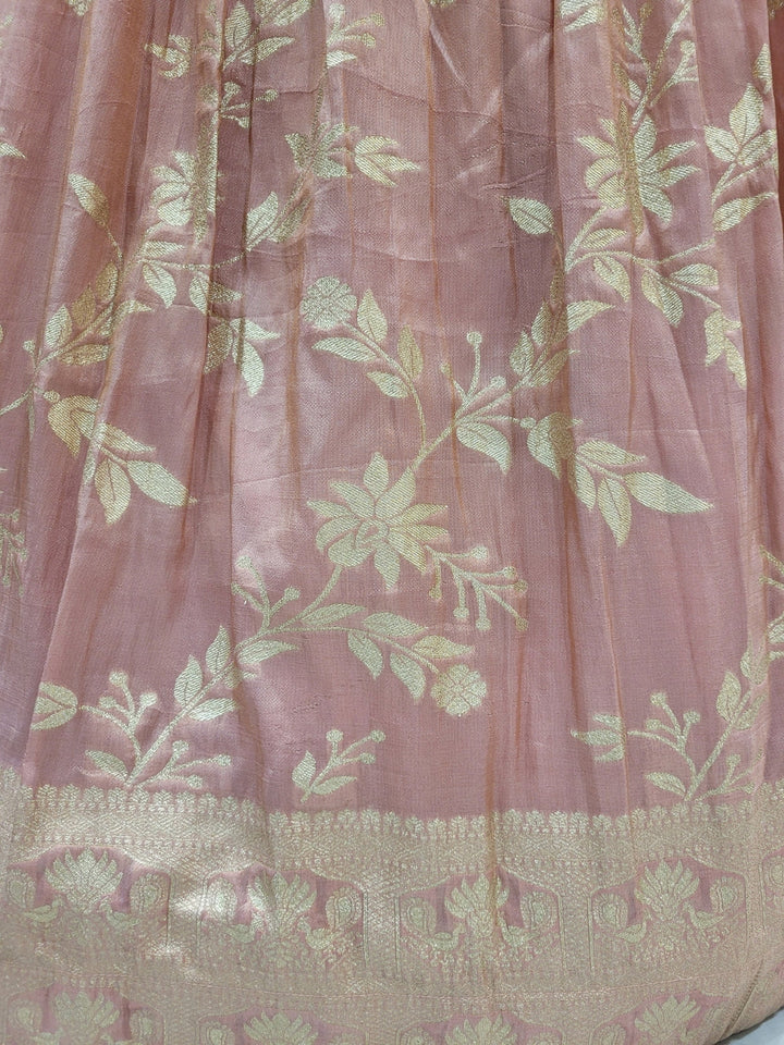 Pastel Pink Banarasi Silk Gharara Set with Zari Woven Floral Patterns & Net Dupatta