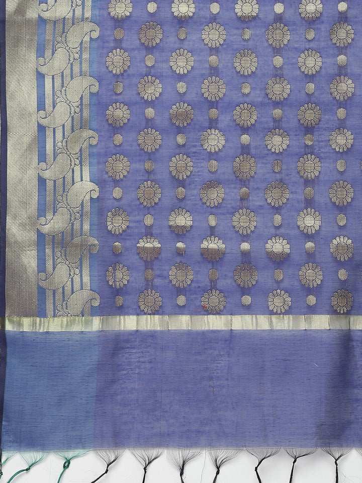 Banarasi Dress Material with Zari meenakari Floral weaving and Handloom dupatta