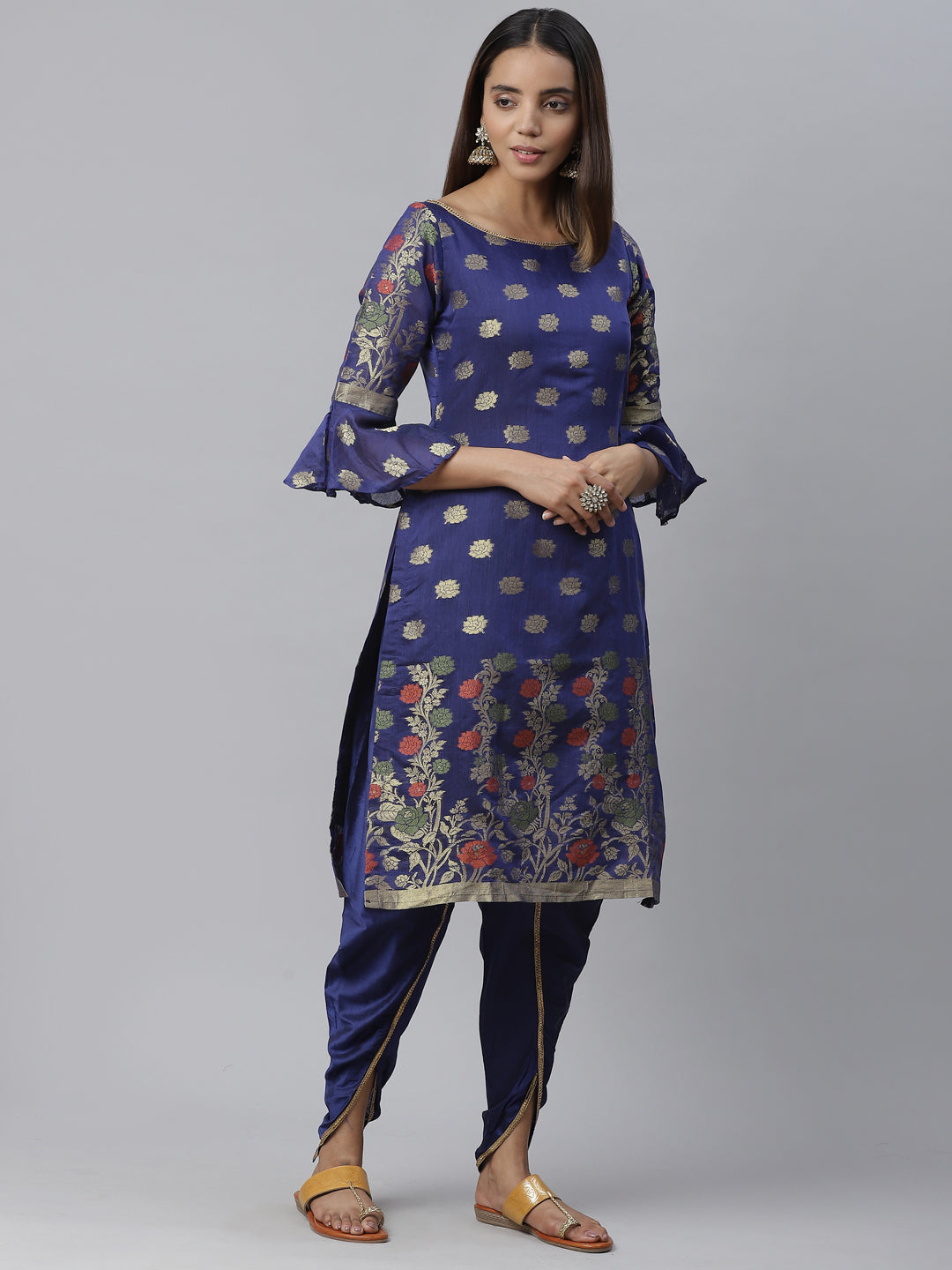 Banarasi Dress Material with Zari meenakari Floral weaving and Handloom dupatta