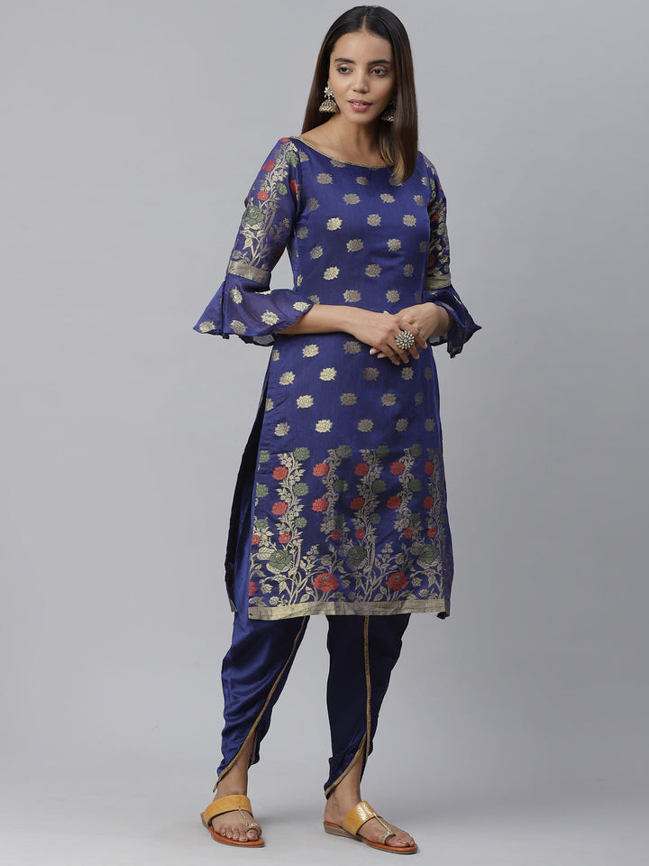 Banarasi Dress Material with Zari meenakari Floral weaving and Handloom dupatta