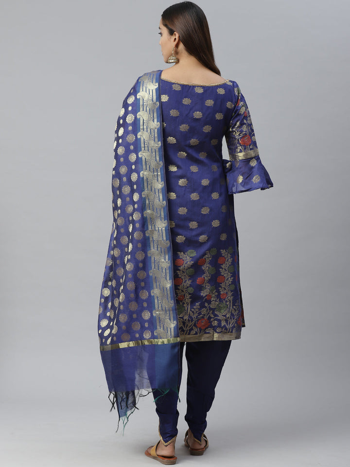 Banarasi Dress Material with Zari meenakari Floral weaving and Handloom dupatta