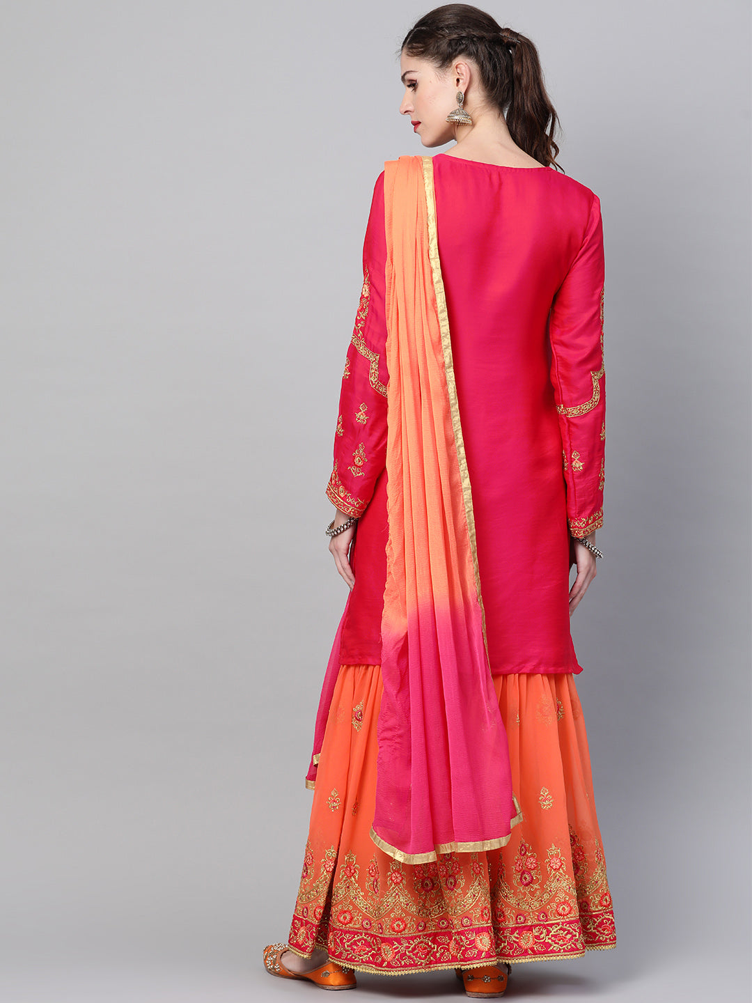 Embellished Kurta Sharara Set with Zari and Resham