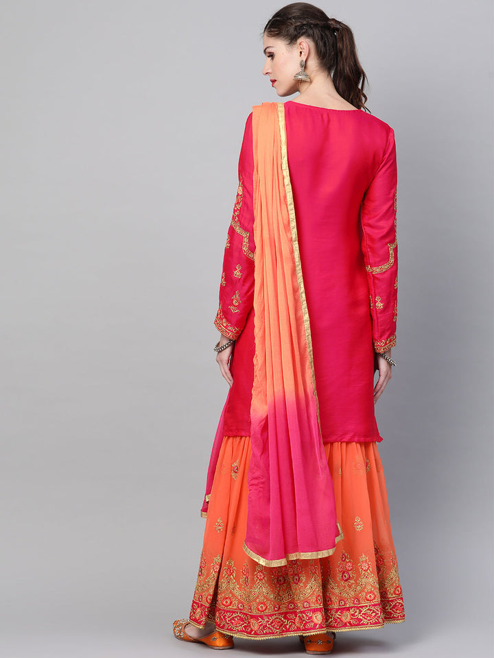 Embellished Kurta Sharara Set with Zari and Resham