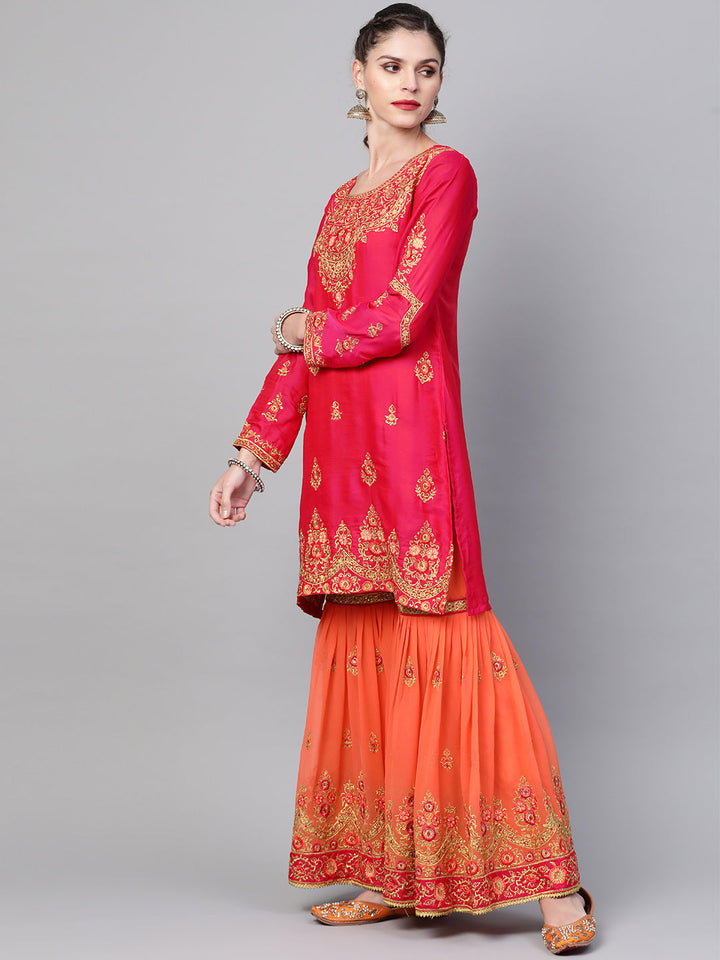 Embellished Kurta Sharara Set with Zari and Resham
