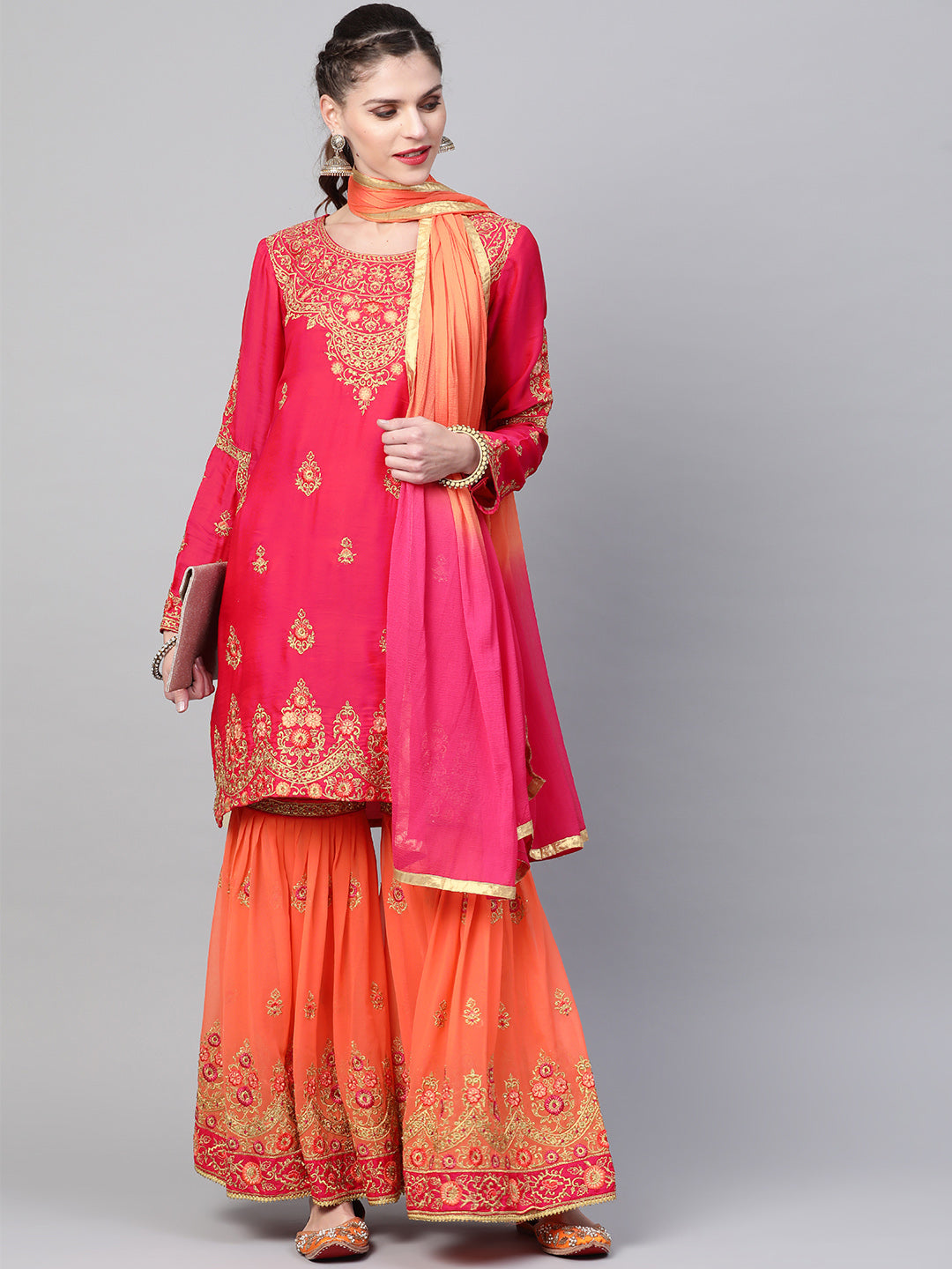 Embellished Kurta Sharara Set with Zari and Resham