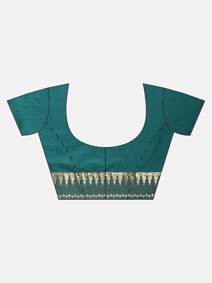 Banarasi Handloom Silk Saree with Zari Temple Pattern and Jhalar