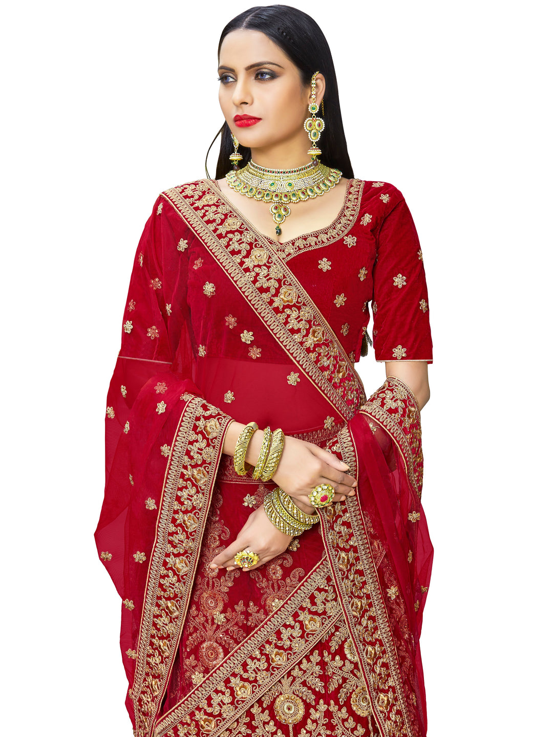 Red Velvet  Heavy Zari &Embroidered Semi Stiched Lehanga Choli With Net  Dupatta
