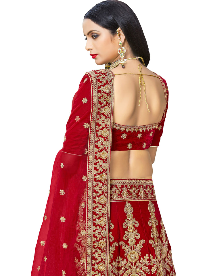 Red Velvet  Heavy Zari &Embroidered Semi Stiched Lehanga Choli With Net  Dupatta