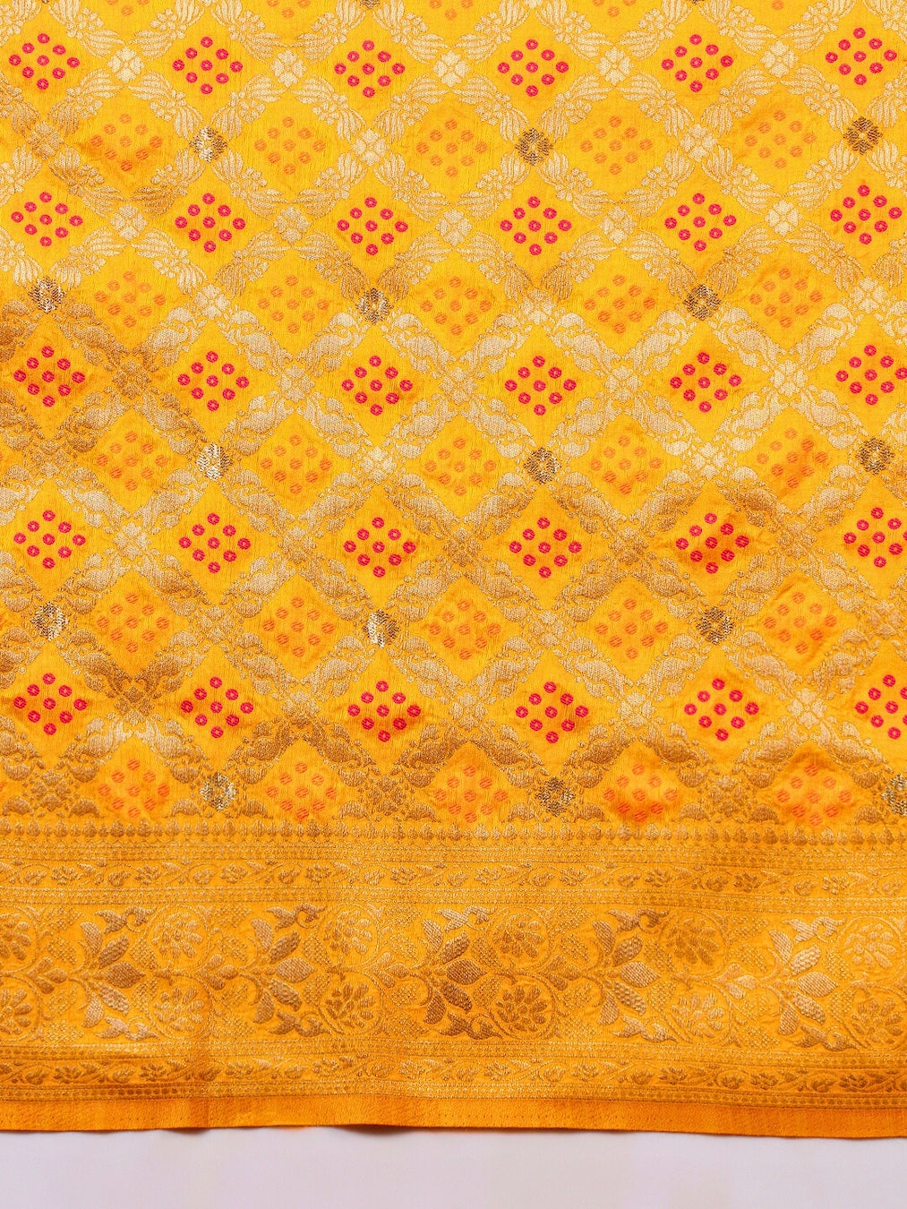Banarasi Handloom Gharchola Saree with Golden Zari Meenakari Weaving & Jhalar Pallu