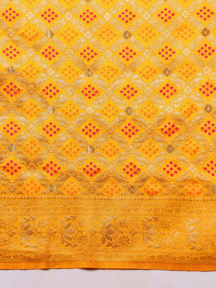 Banarasi Handloom Gharchola Saree with Golden Zari Meenakari Weaving & Jhalar Pallu