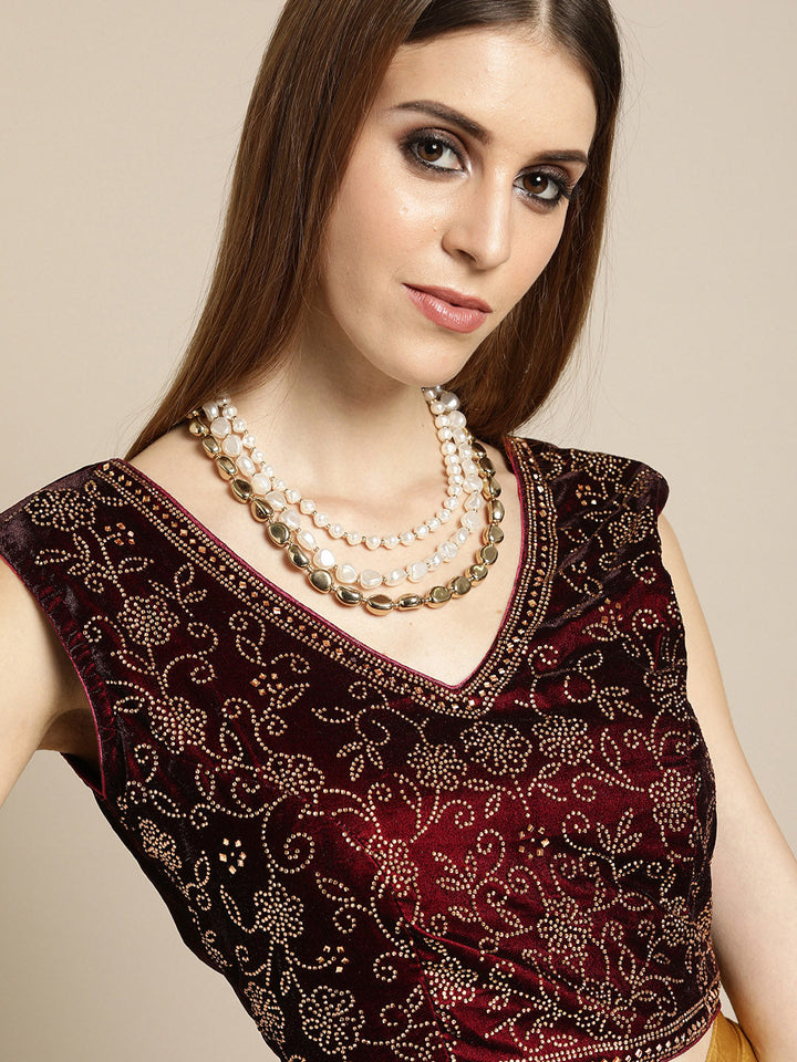 Chhabra 555 Mustard Ruffled Pre-Draped Lycra Saree with Frills and Velvet Crystal Embellished Blouse