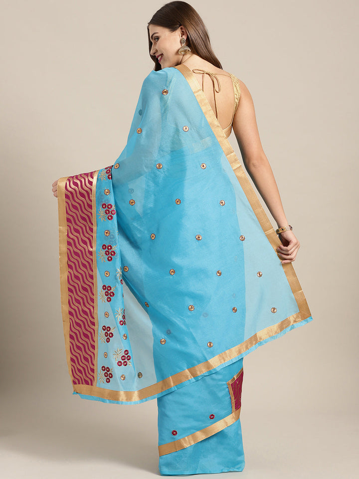 Chanderi Panelled Saree with Resham Embroidered Floral Motifs