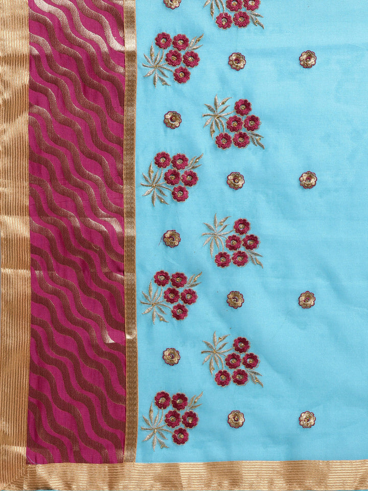 Chanderi Panelled Saree with Resham Embroidered Floral Motifs