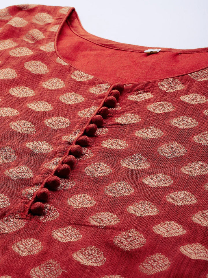 Red Unstitched Banarasi Kurta Set With Handloom Dupatta & Zari Weaving