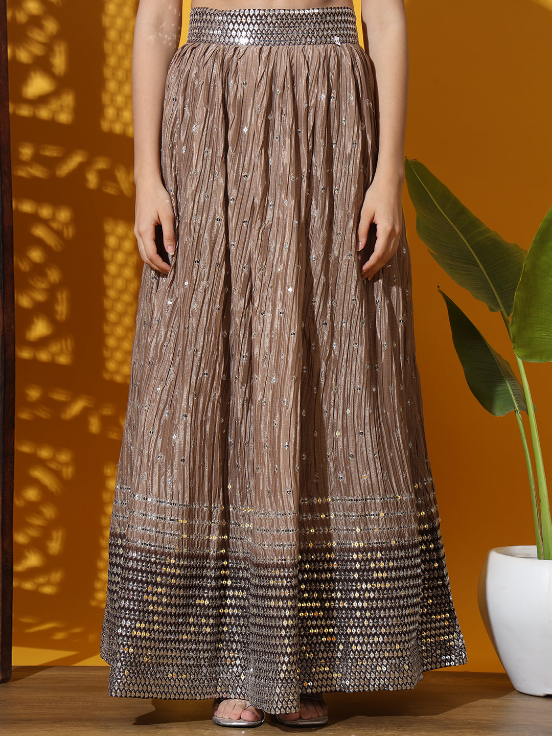 Mirror & Zircon Embellished Ombre Kurta Gharara Set with Embroidery