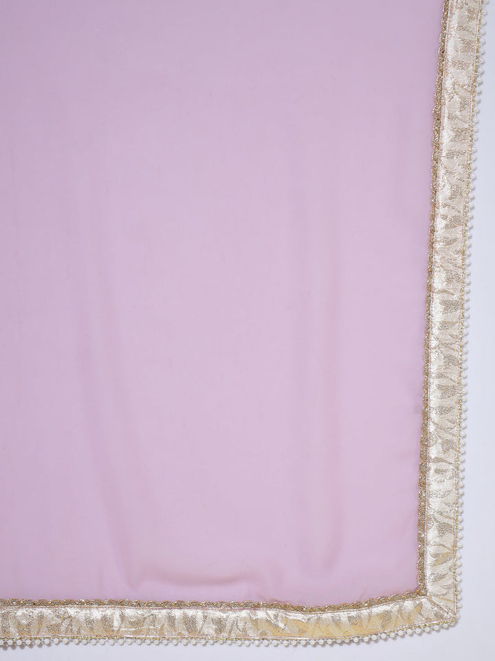 Lavender Resham Chikankari Embroidered Front Slit Georgette Dress