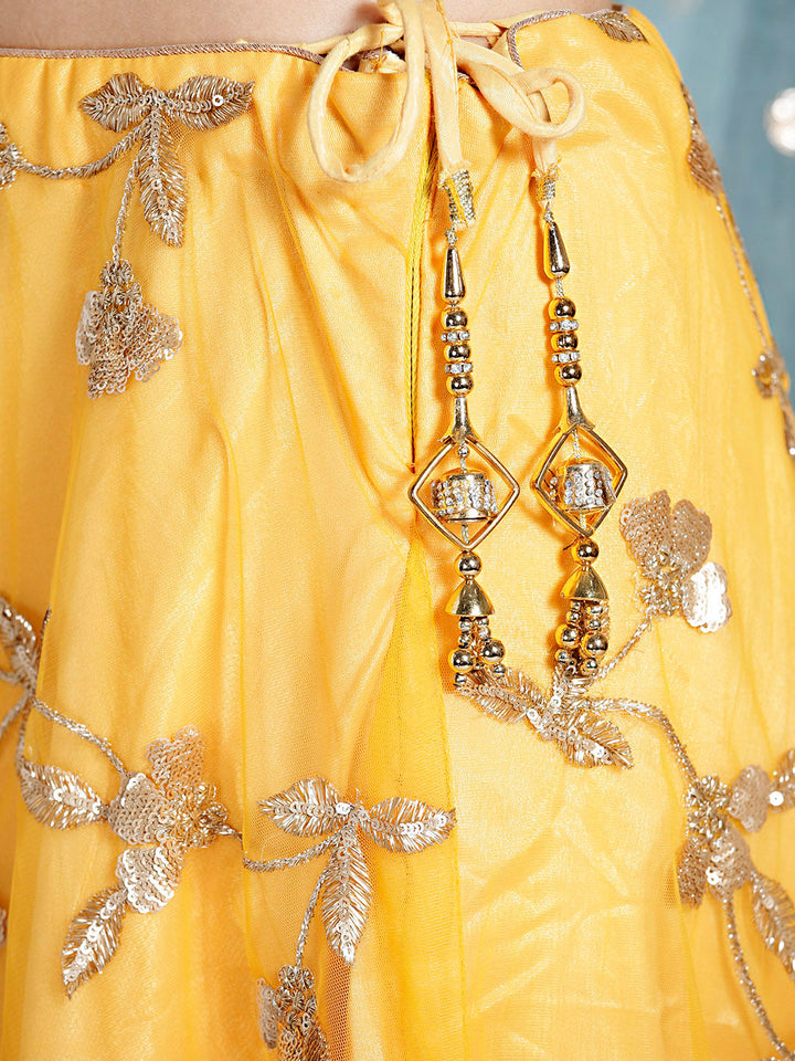 Sequin Embroidered Colorblocked Lehenga Crop Top Set