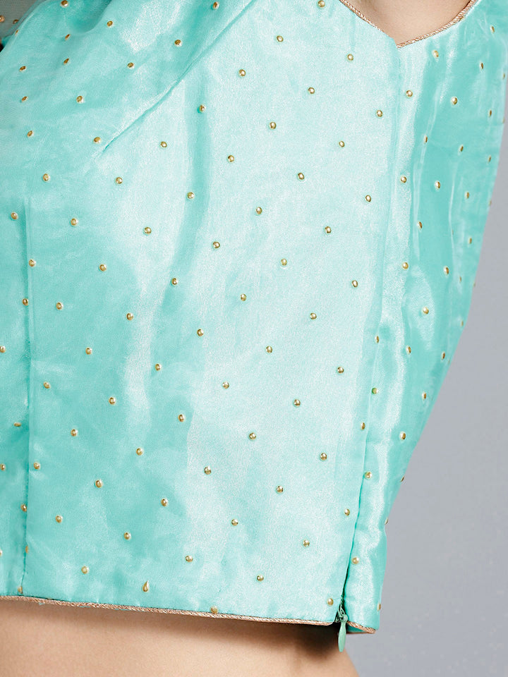 Sequin Embroidered Colorblocked Lehenga Crop Top Set