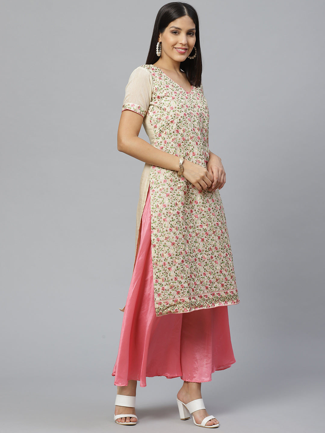 Chanderi Dress Material with  Resham Embroidery & Woven Banarasi Dupatta