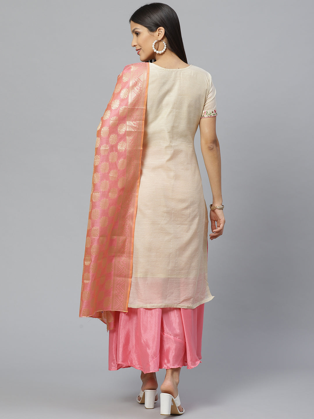 Chanderi Dress Material with  Resham Embroidery & Woven Banarasi Dupatta