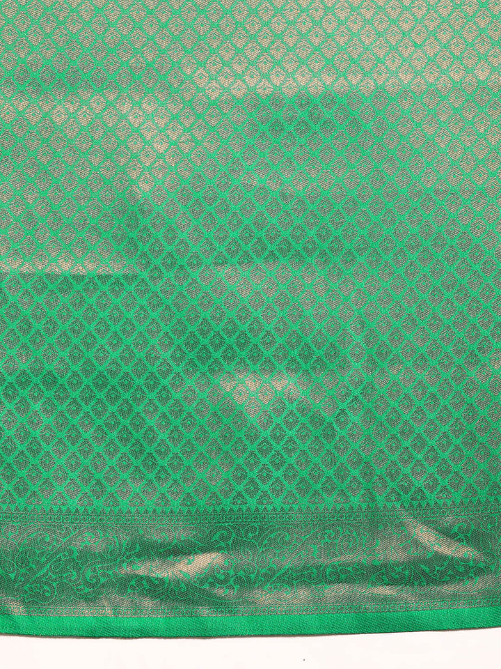 Deep Green Woven Ethnic Kanjeevaram Saree with Gold Zari Ethnic Motifs