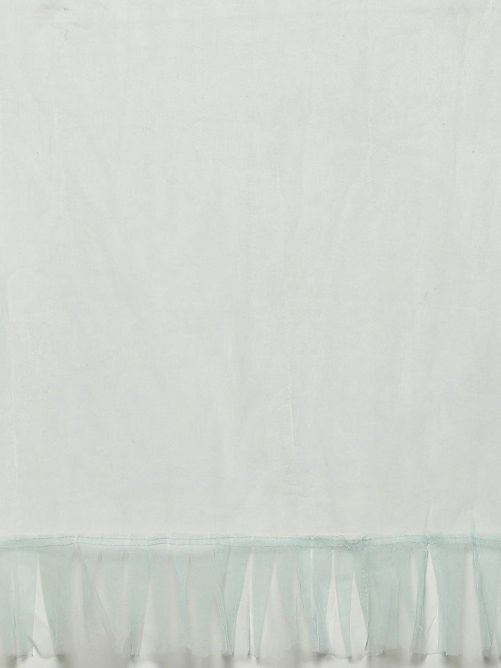 Pastel Blue Floral  Resham Embroidered Cocktail Net Gown With Frills & Net Dupatta